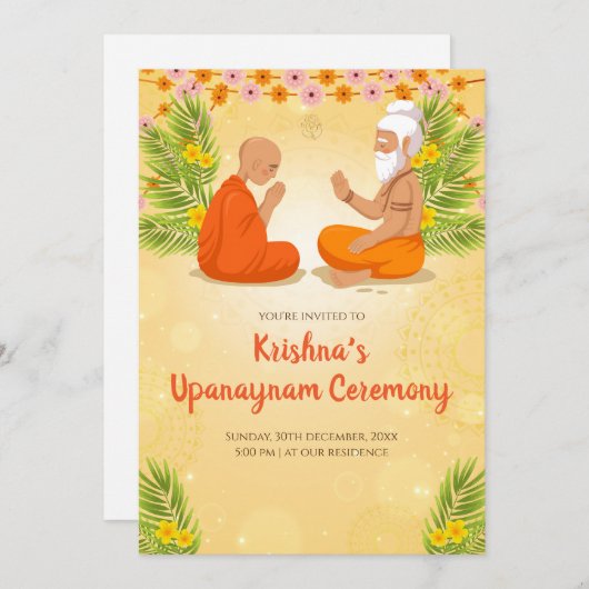 Upanayanam uitnodigingen & Thread Ceremonie uitnod (Voorkant / Achterkant)