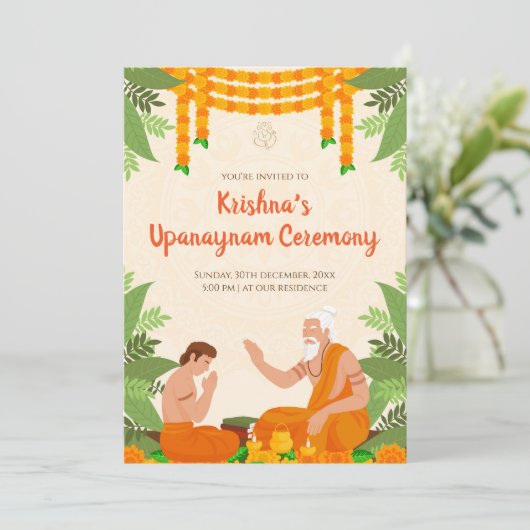 Upanayanam uitnodigingen Thread Ceremony uitnodigi (Staand voorkant)