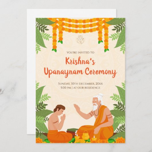 Upanayanam uitnodigingen Thread Ceremony uitnodigi (Voorkant / Achterkant)