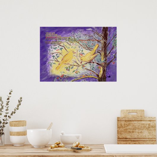 Upanishad citeert "twee vogels" kleurpotloodkunst poster (Keuken)