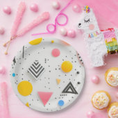 Upbeat achtergrond van vormen en strepen papieren bordje (Feest)