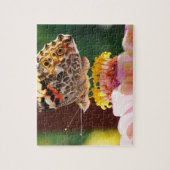 Upclose Vlinder op een Roze Zinnia Bloem Legpuzzel (Verticaal)