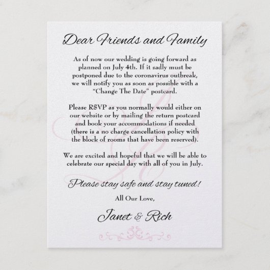 Update bruiloft aankondiging kaart covid19 opslaan (Voorkant)