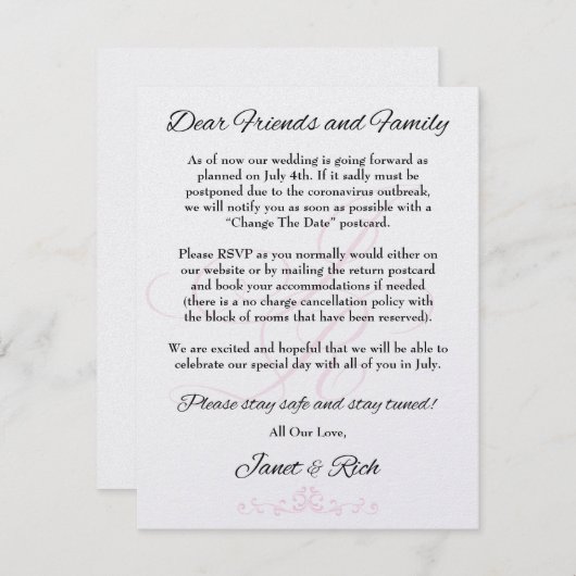 Update bruiloft aankondiging kaart covid19 opslaan (Voorkant / Achterkant)