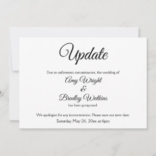 "Update" Elegant Postponed Wedding Notice Kaart