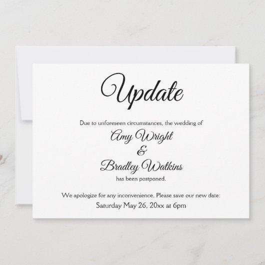"Update" Elegante Uitgestelde Trouwkaart Aankondig Kaart (Voorkant)
