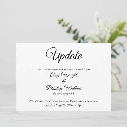 "Update" Elegante uitnodiging voor uitgestelde bru (Staand voorkant)