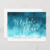 Update naar plan aqua wash heart bruiloft geannule aankondigingskaart (Voorkant / Achterkant)
