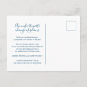 Update om blauwe witte bruiloft te plannen geannul aankondigingskaart (Achterkant)