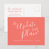 Update om de annulering van het koraal oranje huwe aankondigingskaart (Voorkant / Achterkant)