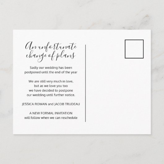 Update om het zwart-wit hart-huwelijk af te blazen aankondigingskaart (Achterkant)