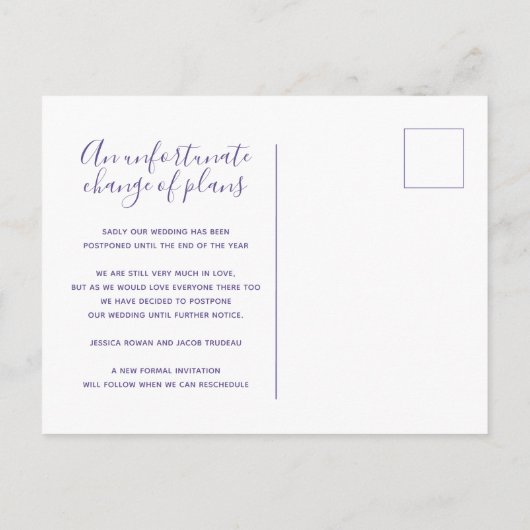 Update om paarse washartbruiloft te plannen geannu aankondigingskaart (Achterkant)