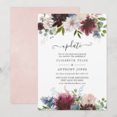 Update over Bourgogne, marine en blush Floral Wedd Kaart (Voorkant / Achterkant)