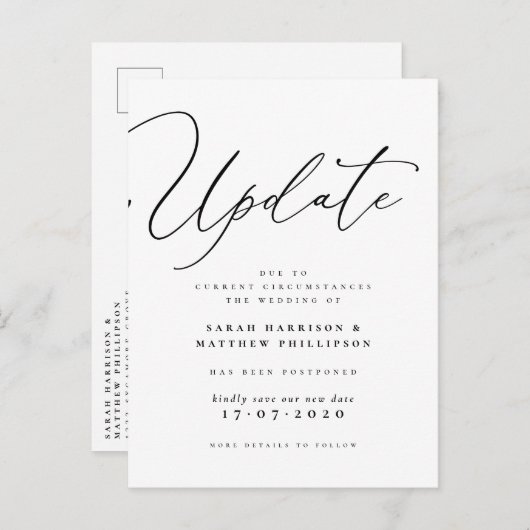 Update Script uitgestelde trouwdatum-aankondiging Uitnodiging Briefkaart (Voorkant / Achterkant)