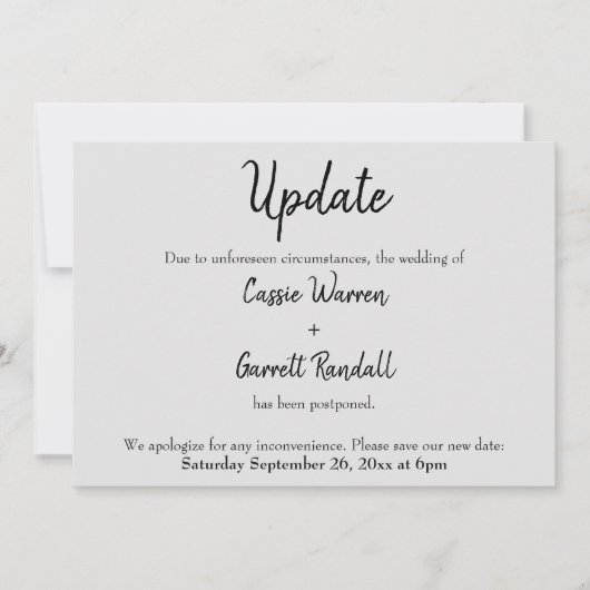 "Update" Trouwdatum Zwart op Grijze Kaart (Voorkant)