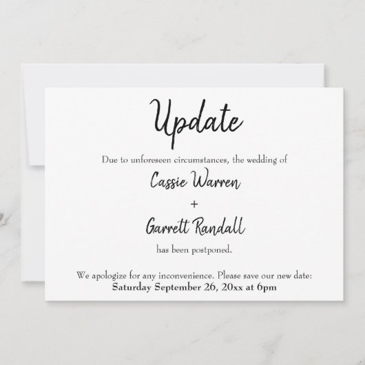 "Update" Uitgestelde aankondiging huwelijk (Voorkant)