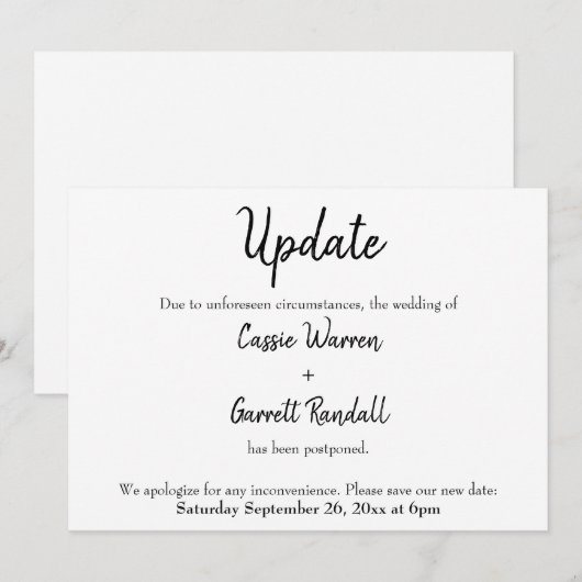 "Update" Uitgestelde aankondiging huwelijk (Voorkant / Achterkant)