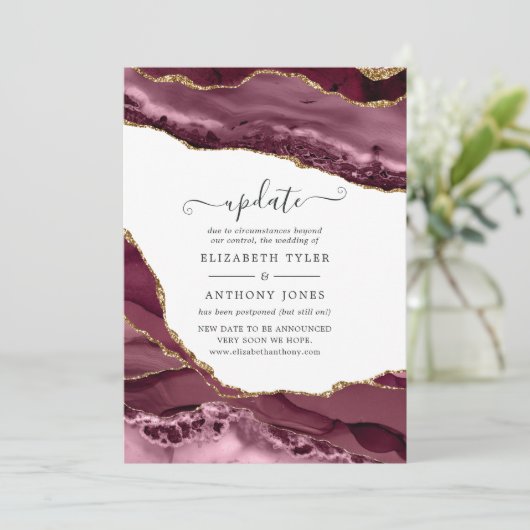 Update van Bourgogne en Gold Agate Wedding Kaart (Staand voorkant)