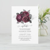 Update van Marsala, Black en Silver Floral Wedding Kaart (Staand voorkant)