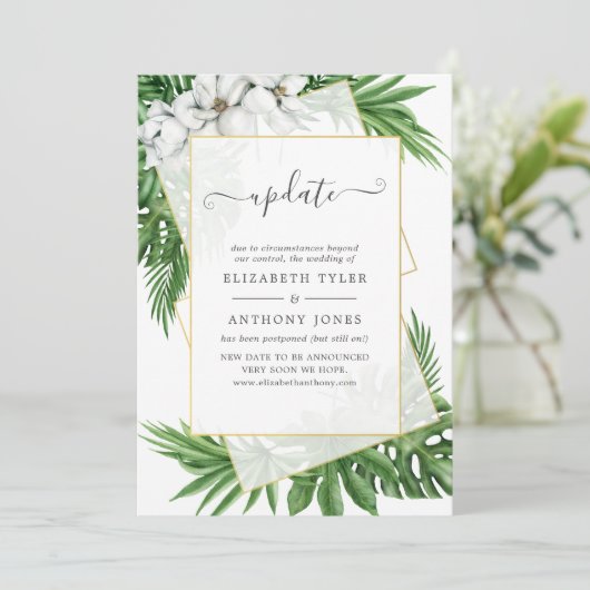Update van Tropical Greenery Geometric Summer Wedd Kaart (Staand voorkant)