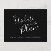 Update voor plannen zwarte witte bruiloft geannule aankondigingskaart (Voorkant)