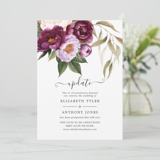 Update voor plum and Pastel Violet Floral Wedding  Kaart (Staand voorkant)