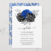 Update voor Royal Blue, Black en Silver Floral Wed Kaart (Voorkant / Achterkant)