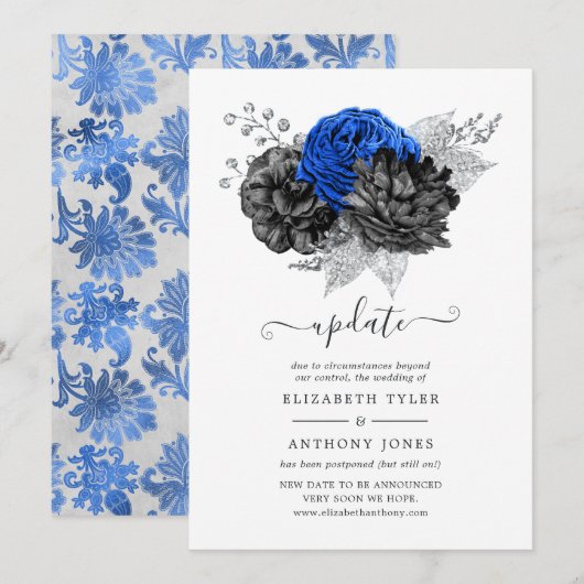 Update voor Royal Blue, Black en Silver Floral Wed Kaart (Voorkant / Achterkant)