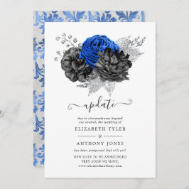 Update voor Royal Blue, Black en Silver Floral Wed Kaart