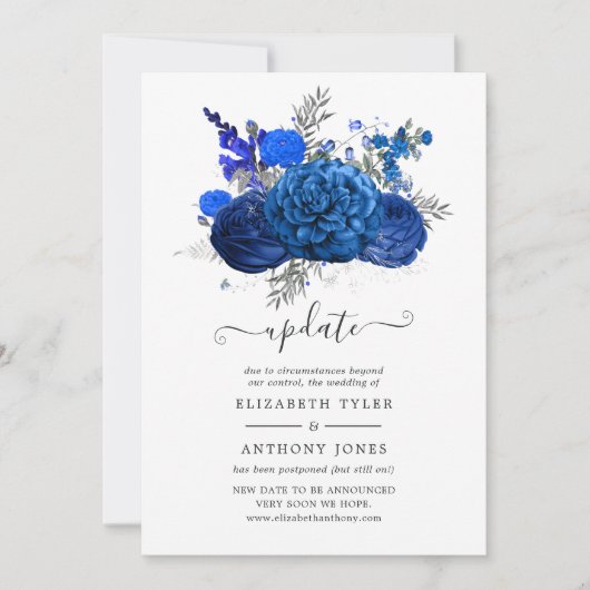 Update voor Royal Blue en Silver Floral Wedding Up Kaart (Voorkant)