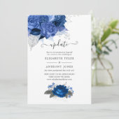 Update voor Royal Blue en Silver Floral Wedding Up Kaart (Staand voorkant)