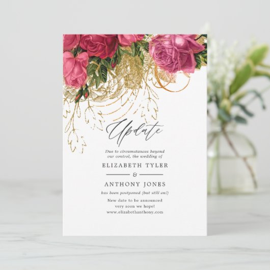 Update voor roze en gouden bruiloft kaart (Staand voorkant)