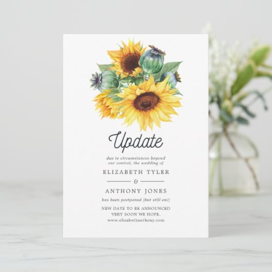 Update voor Rustige Bohemian Sunflower Wedding Upd Kaart (Staand voorkant)