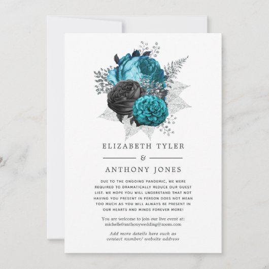Update voor Turquoise, Black en Silver Floral Wedd Aankondiging (Voorkant)