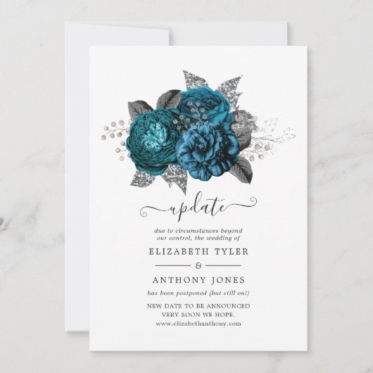 Update voor Turquoise, Black en Silver Floral Wedd Kaart (Voorkant)