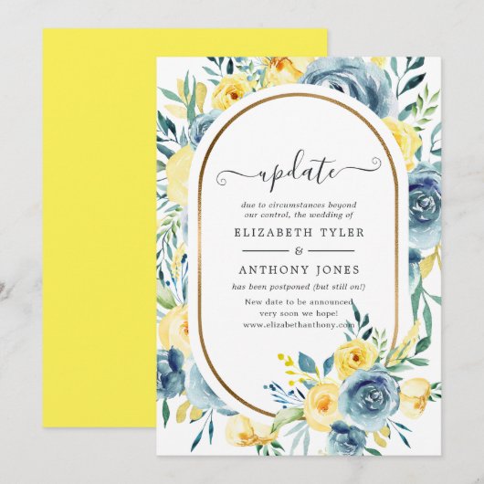 Update voor Turquoise en Yellow Floral Wedding Upd Kaart (Voorkant / Achterkant)