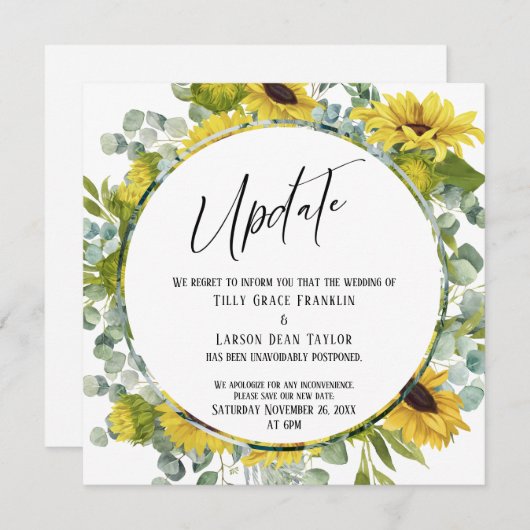 "Update" Waterverf Floral uitgestelde bruiloft Kaart (Voorkant / Achterkant)