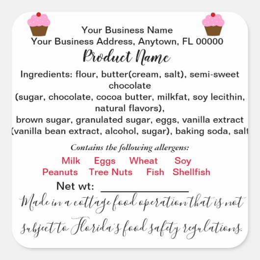 UPDATED FLORIDA Cottage Food Law Sticker Label (Voorkant)