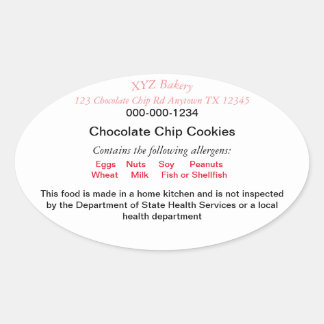 UPDATED TEXAS Cottage Food Law-label thuisbakker Ovale Sticker