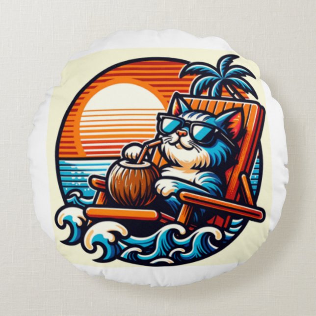 Upgrade uw ruimte met dit gezellige, kattenkussen rond kussen (Voorkant)