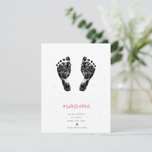 Upload Aangepaste Baby Footprint Roze Meisje Geboo Aankondiging (Staand voorkant)