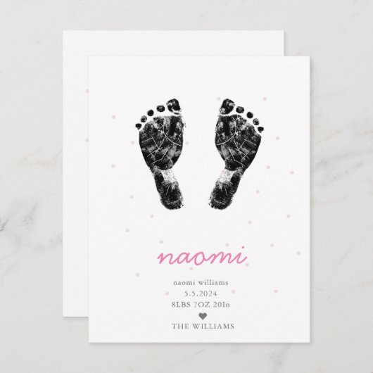 Upload Aangepaste Baby Footprint Roze Meisje Geboo Aankondiging (Voorkant / Achterkant)
