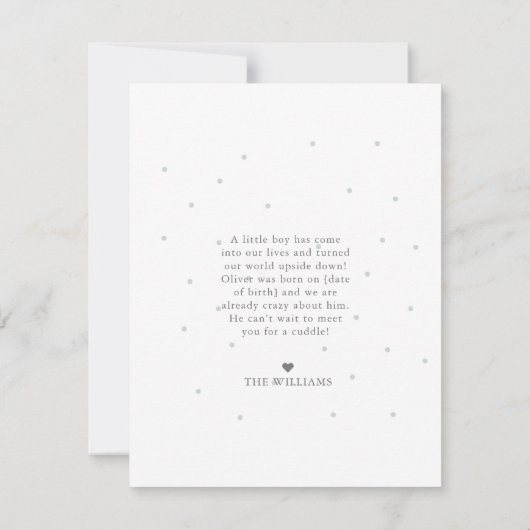 Upload Aangepaste Baby voetafdruk Blue Boy Geboort Aankondiging (Achterkant)