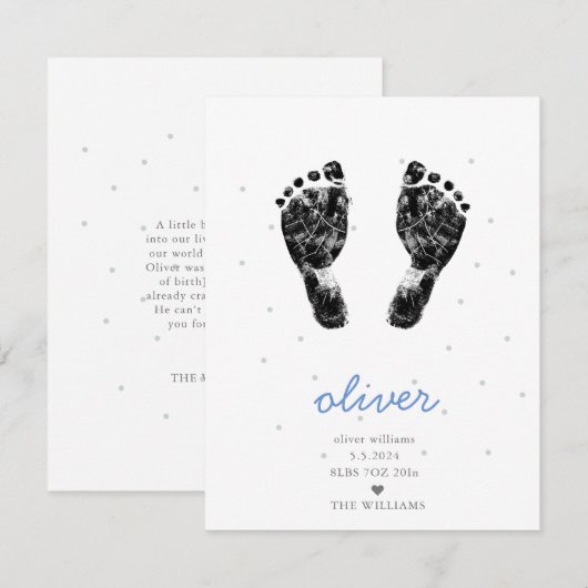 Upload Aangepaste Baby voetafdruk Blue Boy Geboort Aankondiging (Voorkant / Achterkant)