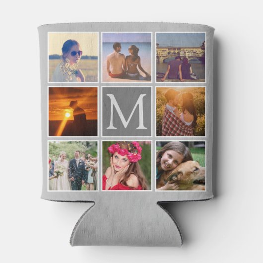 Upload acht foto monogrammed grijze achtergrond blikjeskoeler (Achterkant)