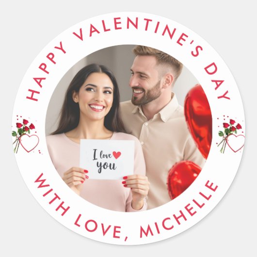 upload afbeelding Custom Photo Happy Valentine's D Ronde Sticker (Voorkant)