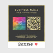 Upload Business Logo Black & Gold Elegant QR Code Sticker (Vel)