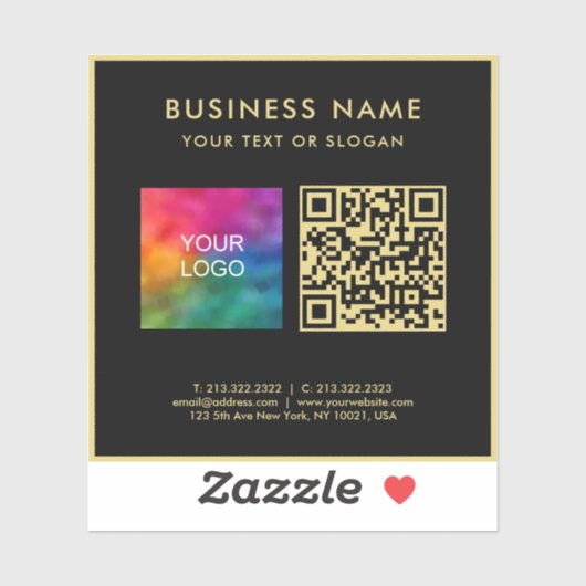 Upload Business Logo Black & Gold Elegant QR Code Sticker (Vel)