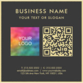 Upload Business Logo Black & Gold Elegant QR Code Sticker (Voorkant)