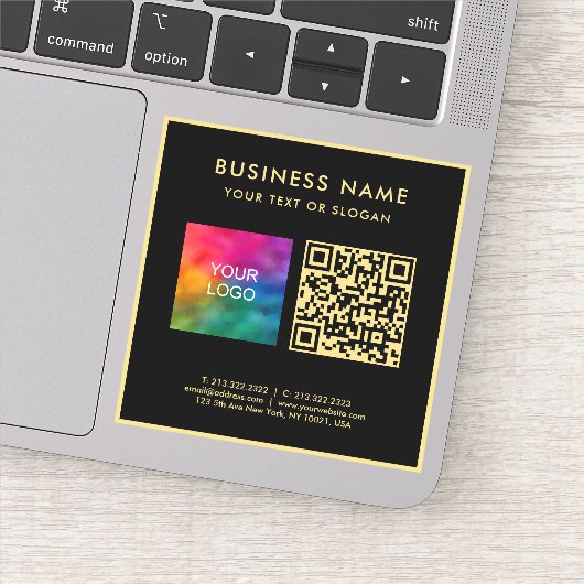 Upload Business Logo Black & Gold Elegant QR Code Sticker (Detail)